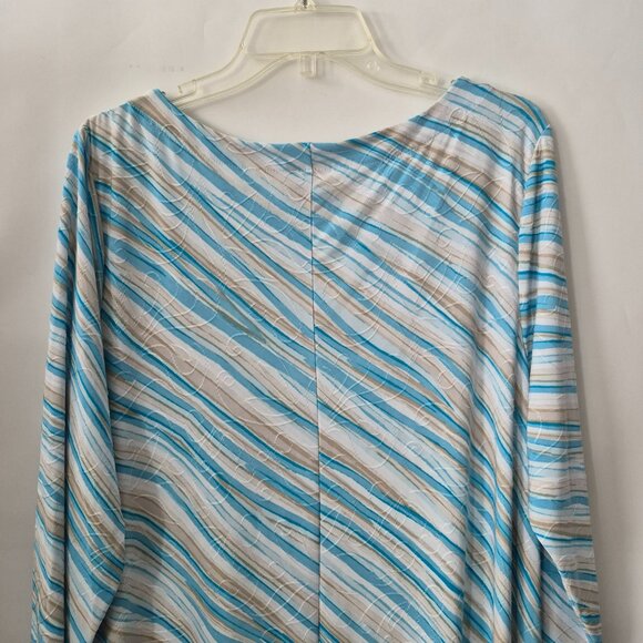 JM Collection Womens 1X Sharkbite 3/4 Sleeve Waterfall Top Blouse Blue Beige - Picture 10 of 16